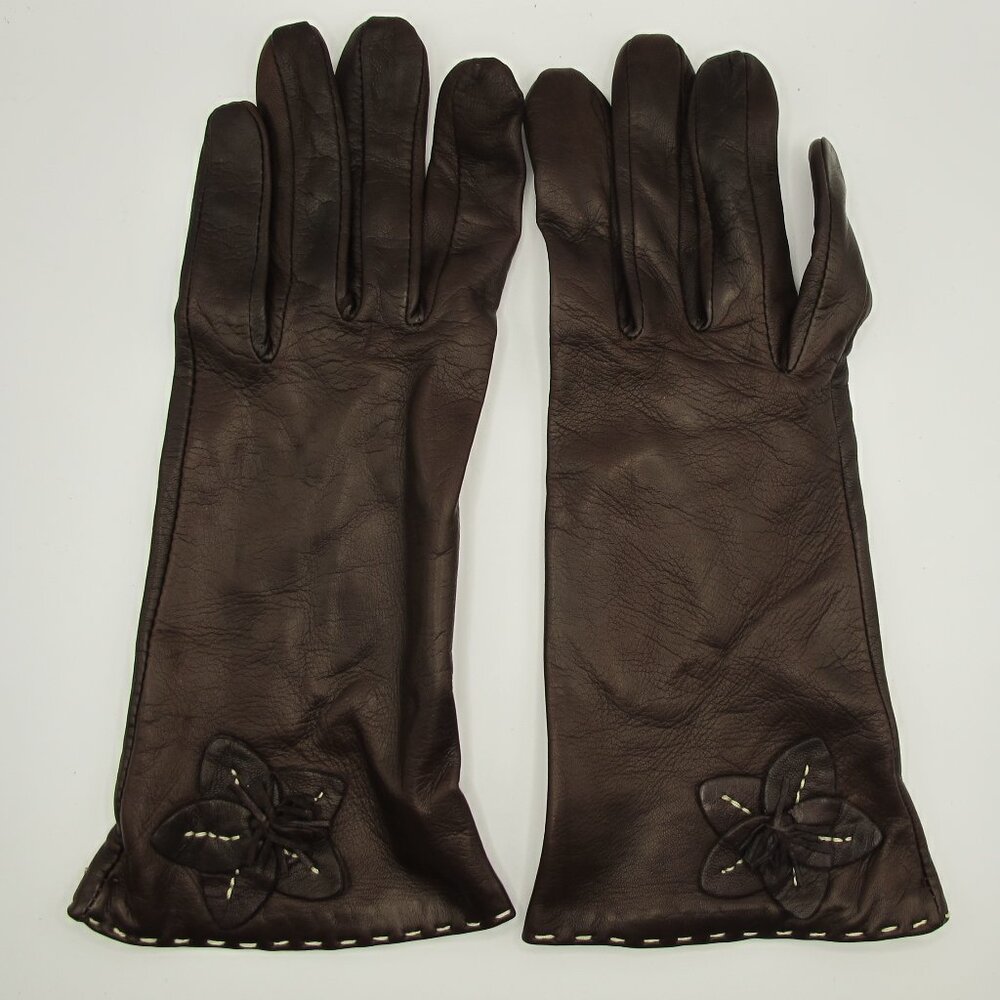 Talbots brown leather ladies gloves, silk lined, 7.5